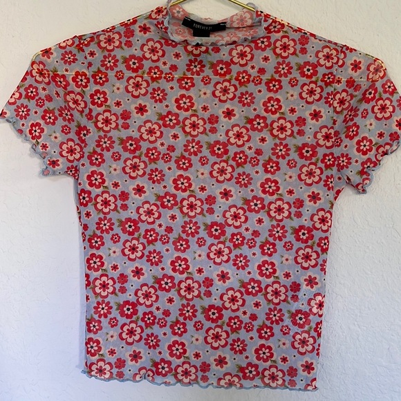 Forever 21 Floral Mesh Crop Top S - Picture 3 of 7